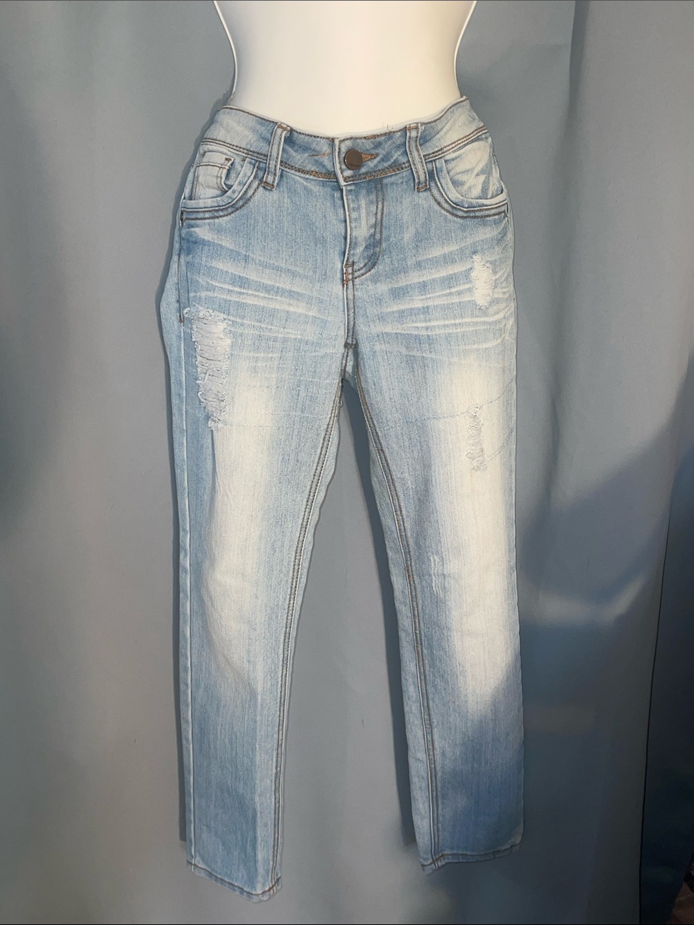 Jou Jou Light Blue Distressed Straight Leg Jeans